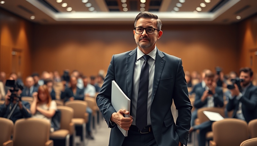Professional man in suit walking with documents at a conference