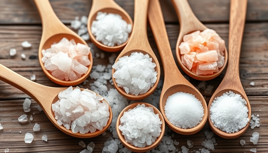 Assorted salts on wooden spoons: sea, pink, and table.