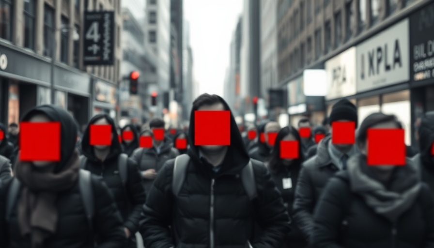 Blurry city street with facial recognition indicators emphasizing privacy.