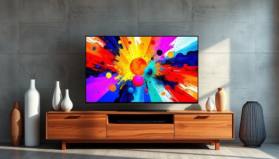 Affordable QLED TV with colorful display in modern living room.