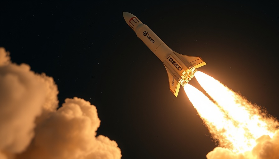 Rocket launching at night for climate change monitoring satellite.