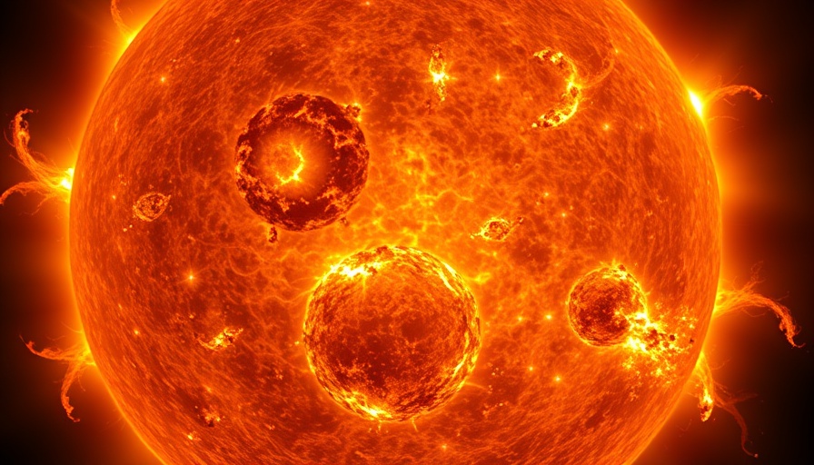 Intense solar storm image with solar flares, NASA solar storm predictions.