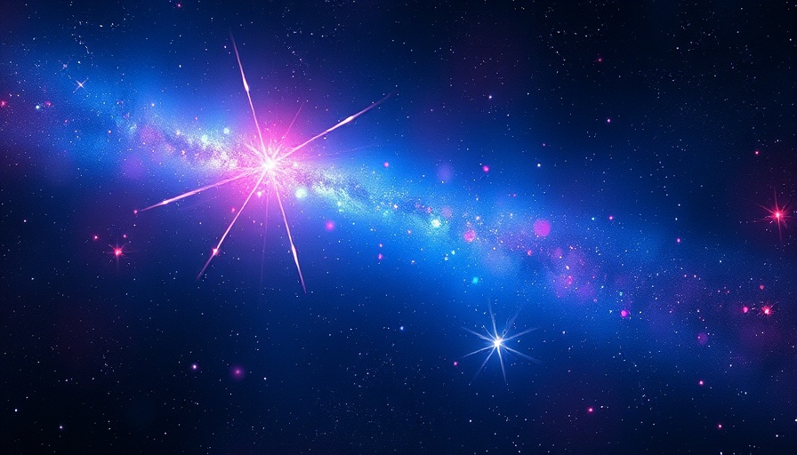Colorful depiction of dark matter in the Bullet Cluster with stars