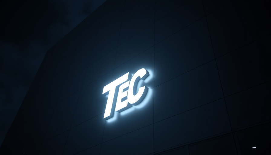 Luminous tech logo silhouette on building, consumer technology