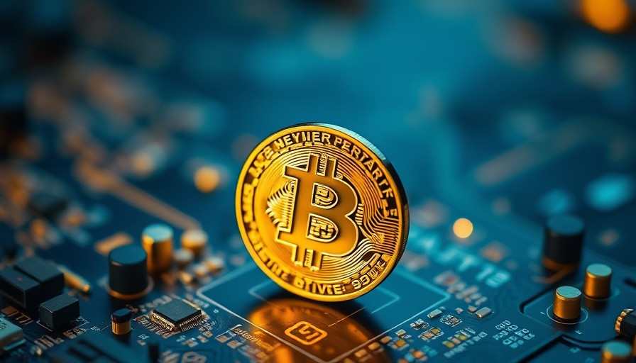 Golden Bitcoin on circuit board representing crypto services for prime brokers.