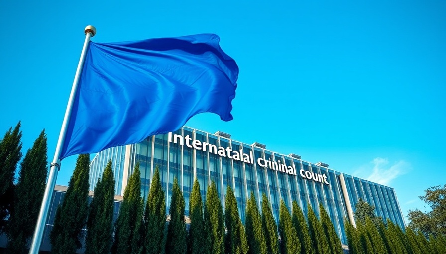 ICC building and flag, symbolizing Putin travel arrest warrant.