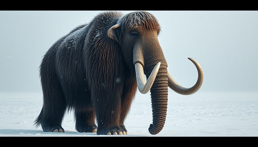 Photorealistic woolly mammoth in snowy landscape, bringing back the wooly mammoth.