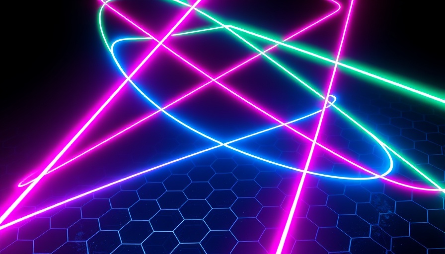 Abstract art depicting quantum entanglement with neon light bands