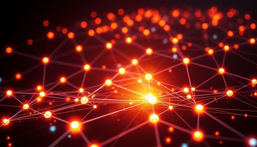 Abstract depiction of quantum computing grid with glowing nodes.