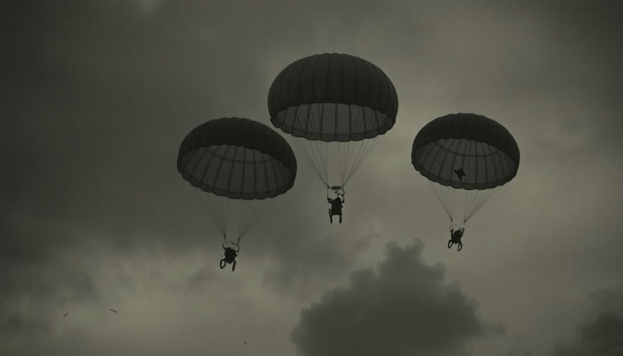Private spaceflight capsule descending with parachutes in dim light.