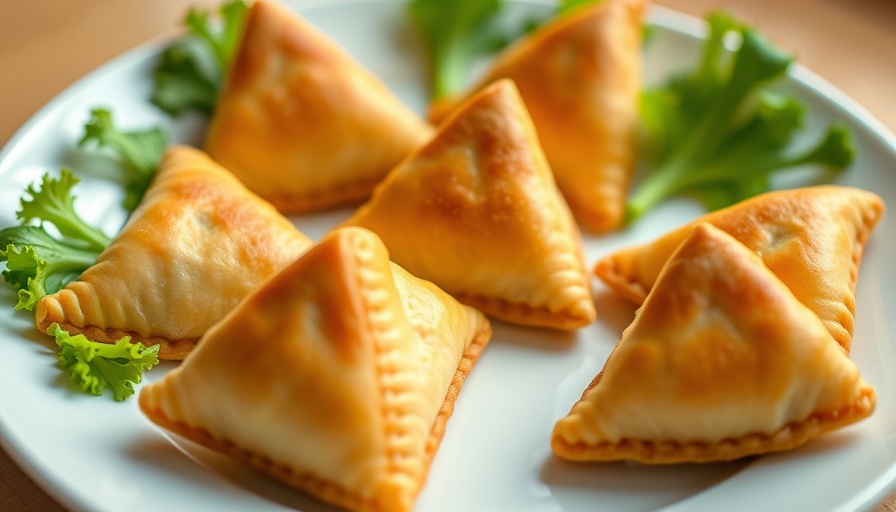 Golden triangular pastries with lettuce, healthier tea-time snacks.
