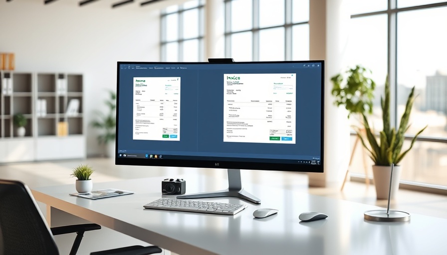 Sleek workstation with invoice scanning software, modern office