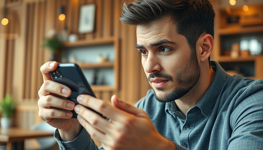 Man examining a foldable smartphone, representing consumer technology.