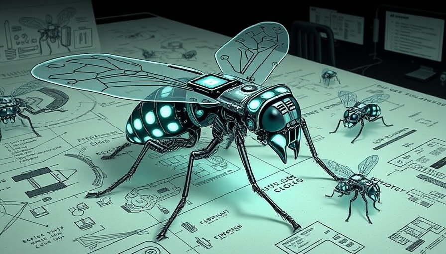 Technical illustration of AI-powered cyborg insects exploring bio-tech integration.