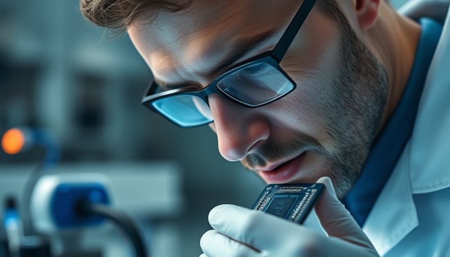 Scientist examining hidden chip connections in a lab setting.