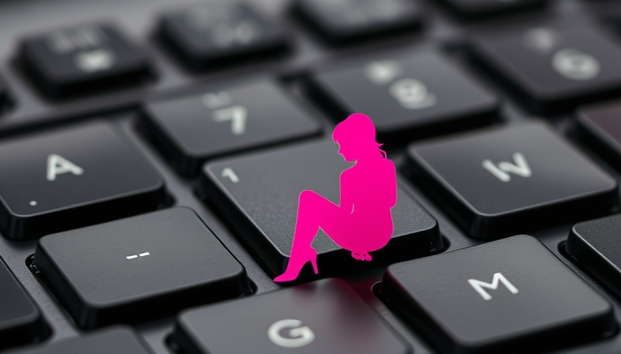 Keyboard key with pink silhouette symbolizes online content access control.