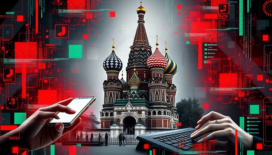 Collage of cybersecurity elements with Saint Basil's Cathedral.