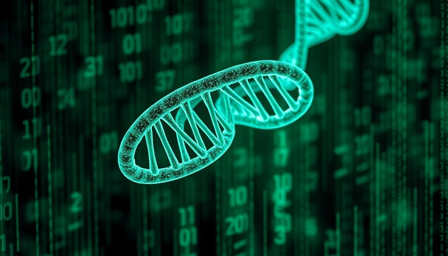 Futuristic digital DNA strands in a synthetic biology concept.