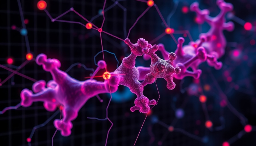 Futuristic visualization of artificial protein engineering with neural network connections.
