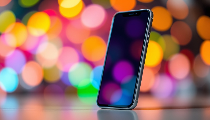 Sleek modern smartphone with colorful bokeh lights.