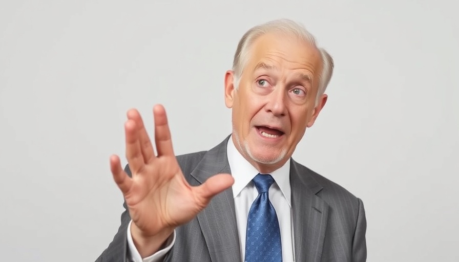 Elderly man gesturing animatedly in a suit.