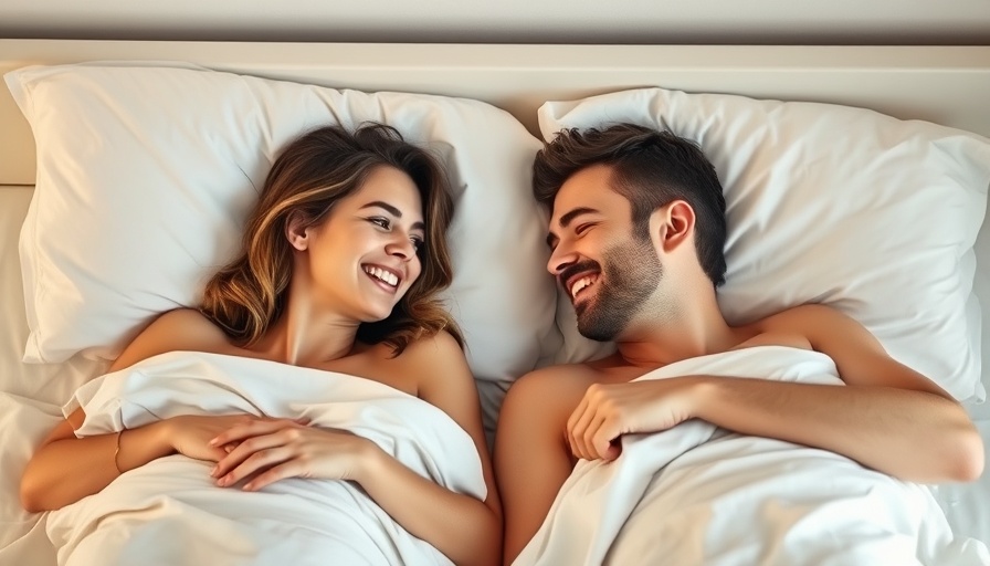 Couple smiling in bed, highlighting intimacy and connection.