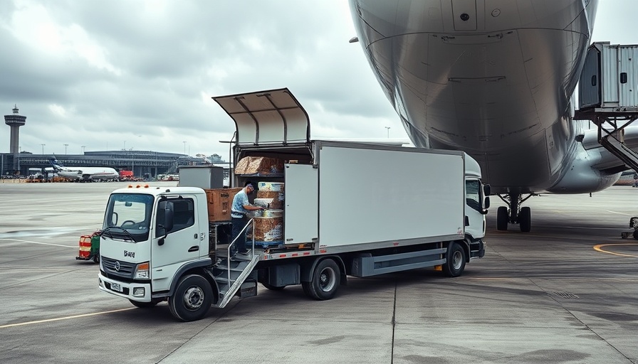 Airline catering worker loading supplies onto aircraft at airport.