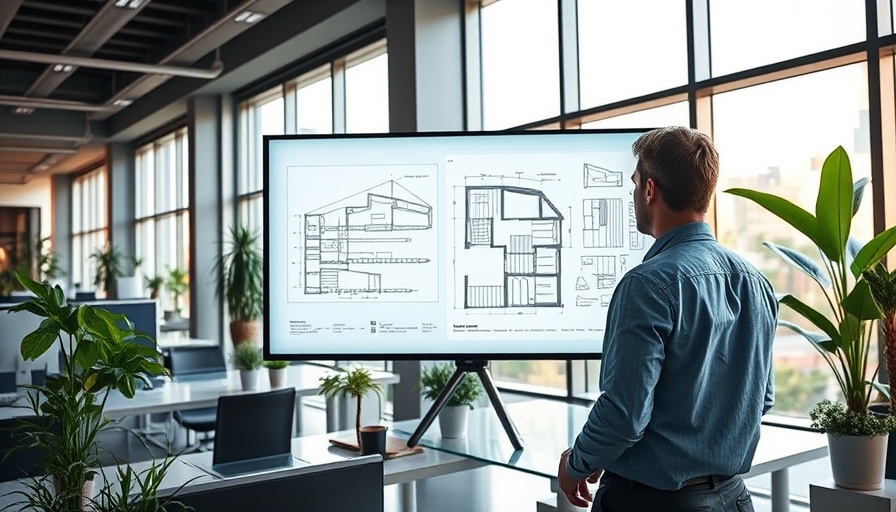 Man analyzing architectural 3D model in a modern office.