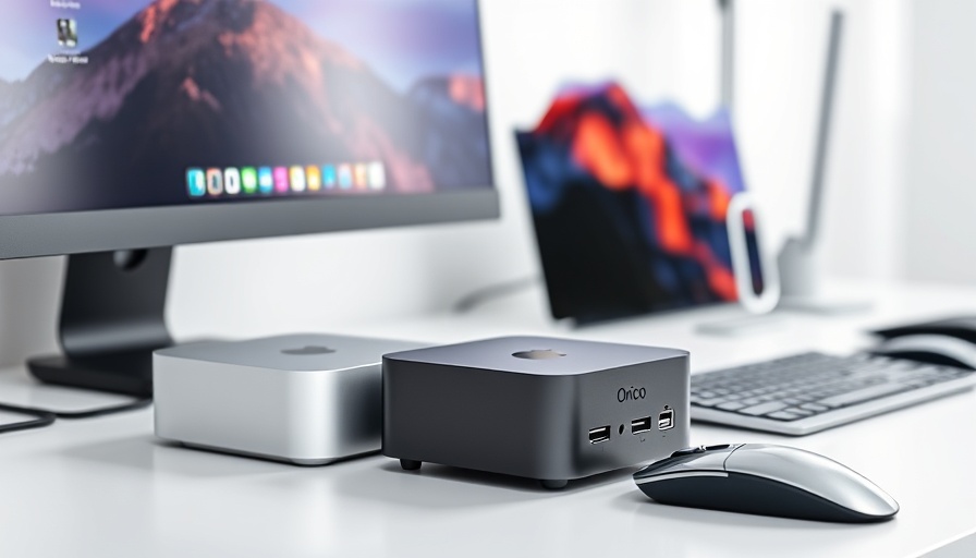Orico MiniMate and Mac Mini on a modern desk setup, cost-effective storage.