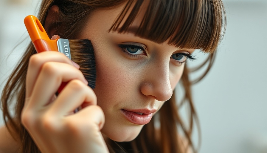 Woman applying ammonia-free hair color with a brush in a bathroom.