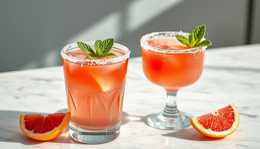 Refreshing pink grapefruit drink with salted rim and mint.