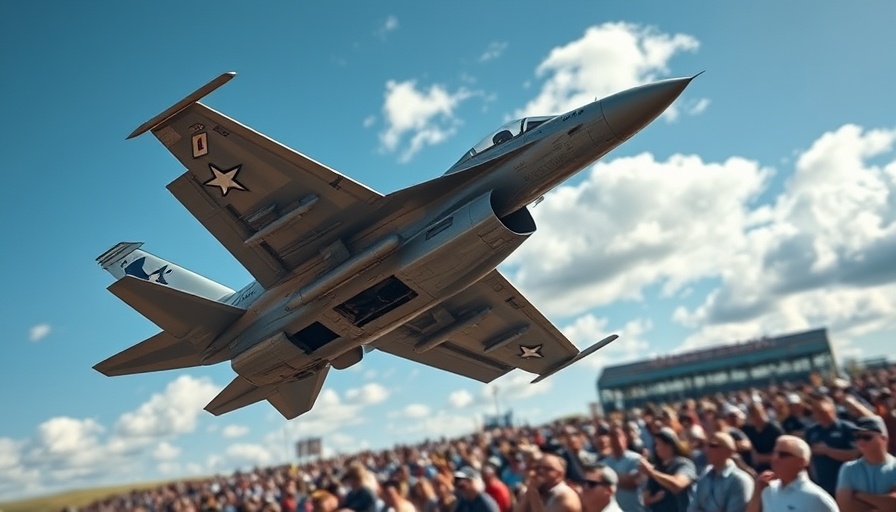 Military jet flying low at airshow, future of aerospace defense.