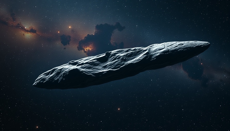 Elongated interstellar object gliding in space against cosmic backdrop.