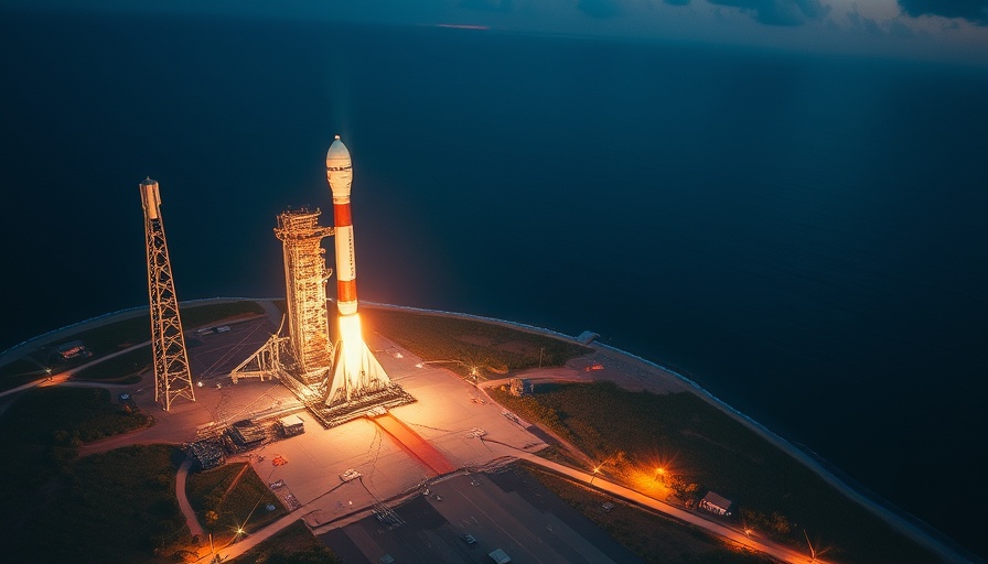 Aerial view of illuminated SpaceX launch site at night