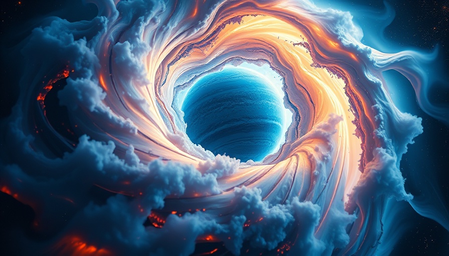 Vivid depiction of Jupiter's core formation in blue and orange.