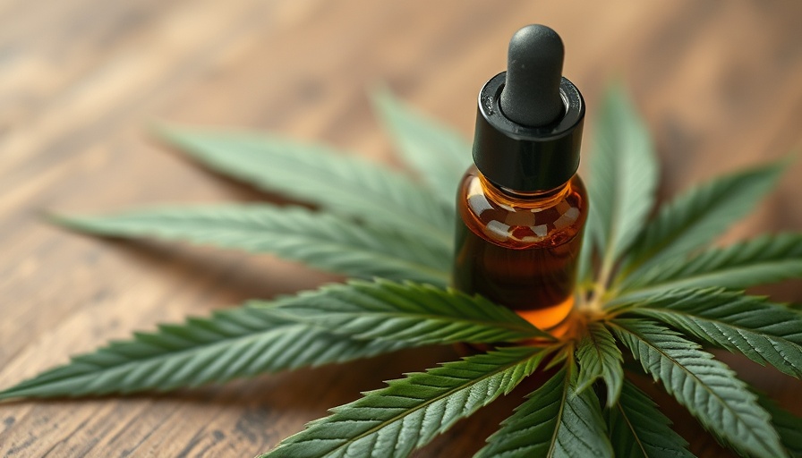 Cannabis oil bottle with leaves for sleep recovery on wood.