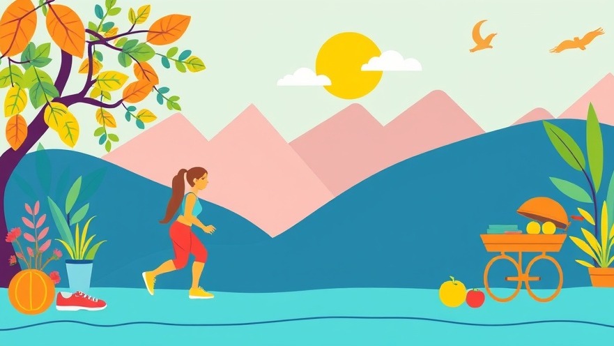 Vibrant fitness journey illustration showcasing holistic wellness and community support.