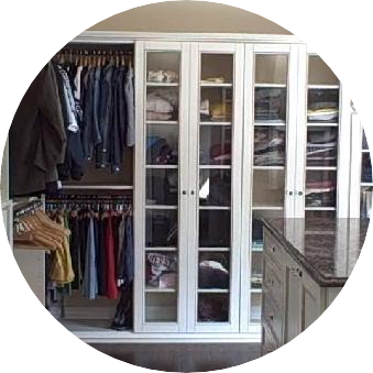 Walkin Closet - Glass Doors - Granite Top Island