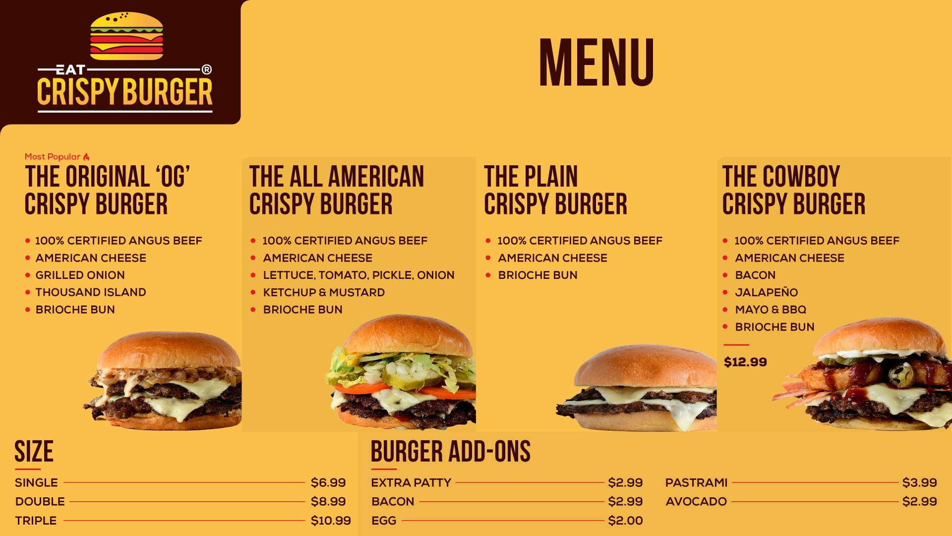 Eat Crispy Burger Menu