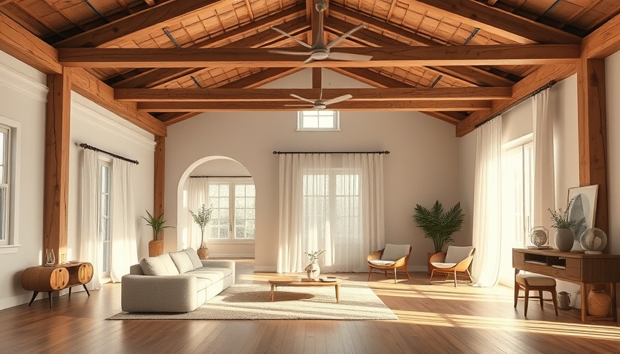 Minimalist studio renovation in Madrid with wooden beams and modern decor.