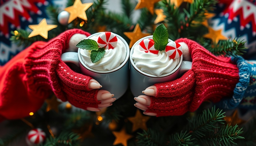 Romantic holiday scene with peppermint lattes and festive decorations.