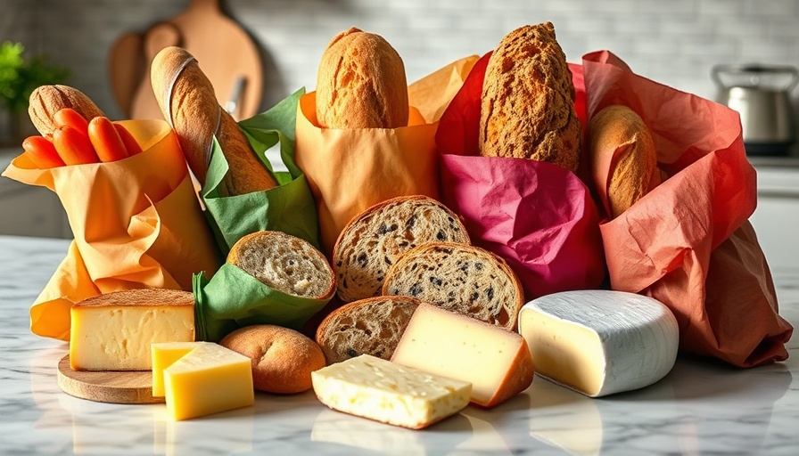 Eco-friendly kitchen swaps: bread and cheese in beeswax wraps.