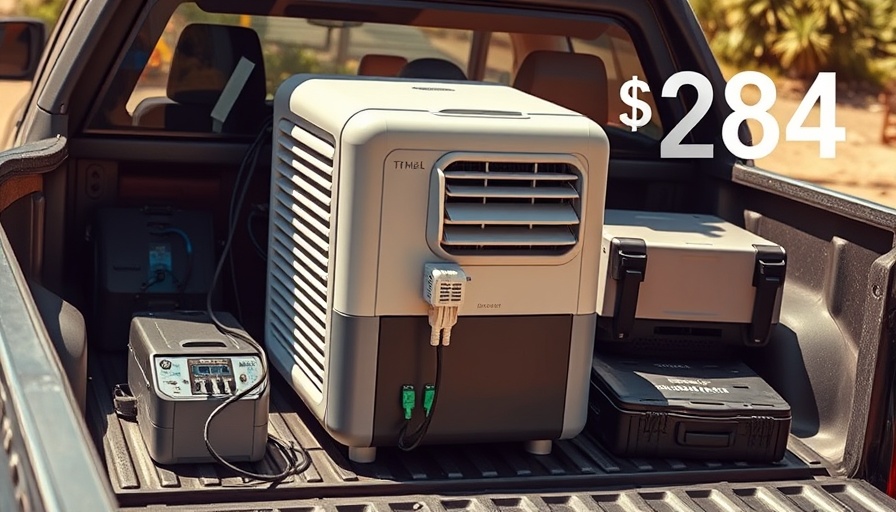 Affordable portable mini split connected to power on truck bed.