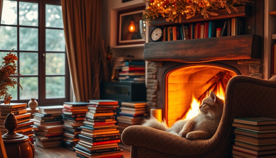 Cozy reading nook with books and a cat, perfect for upcoming cozy mystery releases.