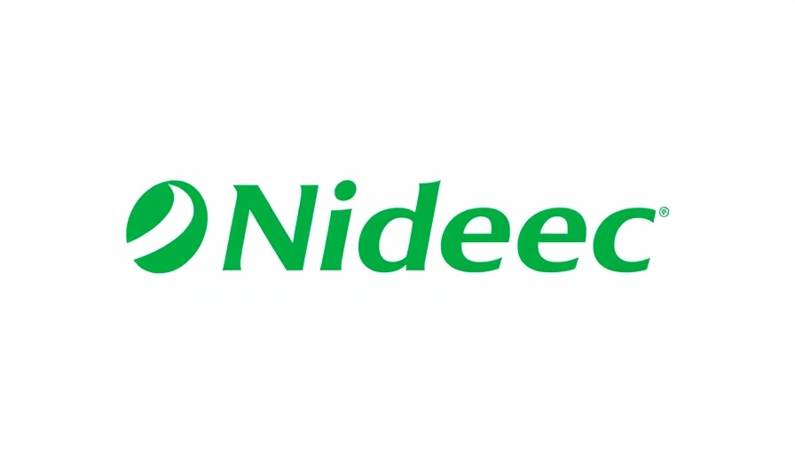 Nidec logo on white background, symbolizing Mena Arkansas investment.