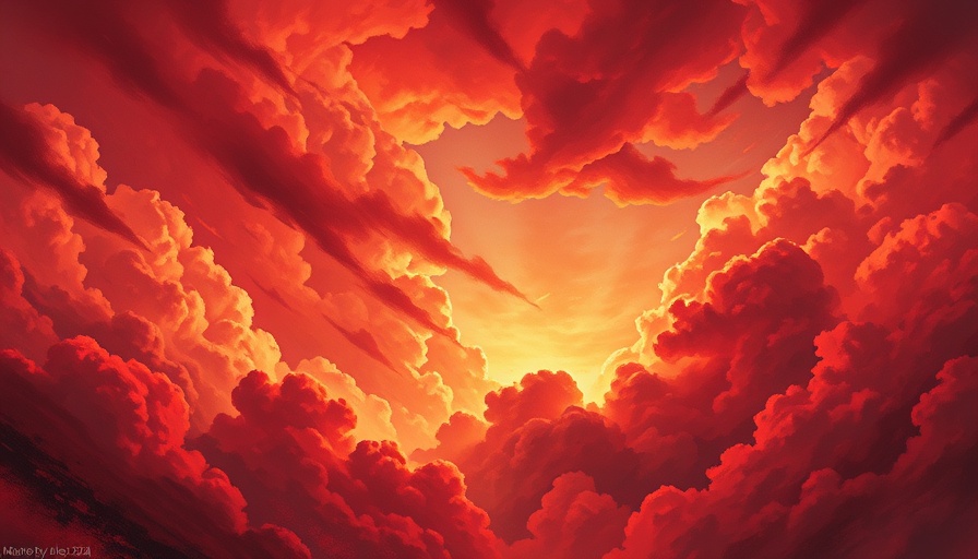 Book cover for historical fiction mystery with red clouds