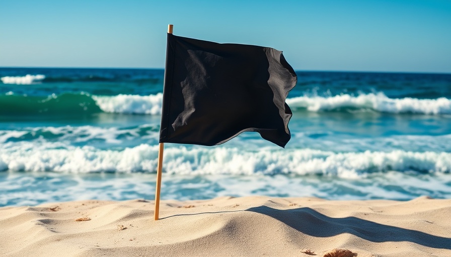 Black flag beach warning in Los Cabos with crashing waves.