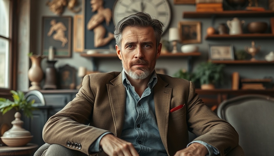 Man in John Derian design style interior, sitting relaxed.