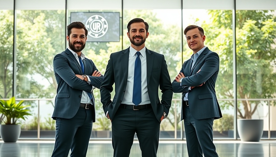 Two businessmen in office with Maia Ventures display, Italy agrifood fund investment.