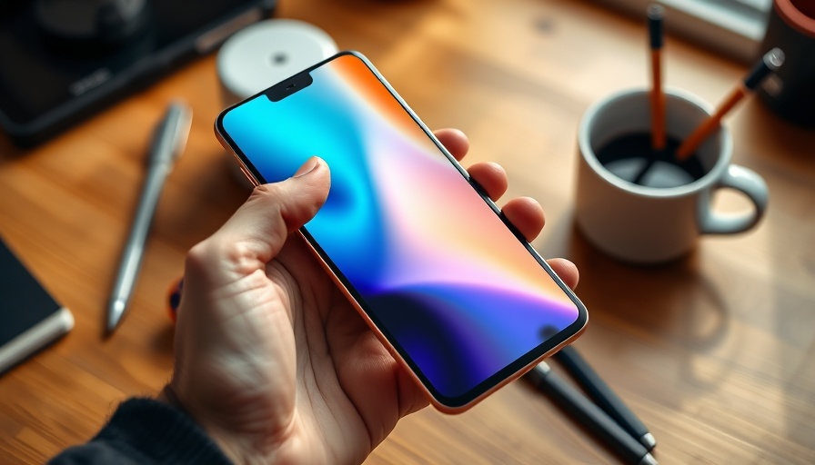 Modern smartphone showing vibrant display held over desk for Google Pixel Pro Fold Review.